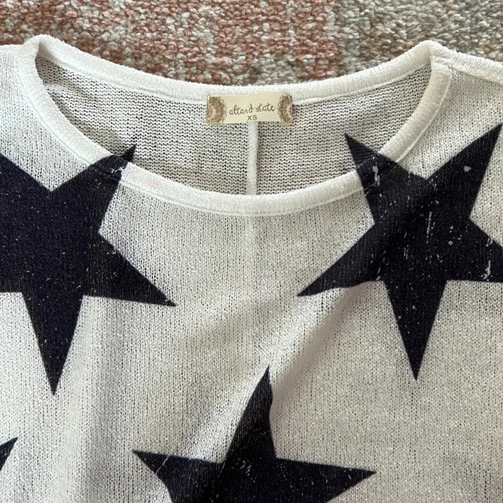 Star Print Long Sleeve Sweater Top Memorial Day 4th of July Starry Oversized - Picture 6 of 11